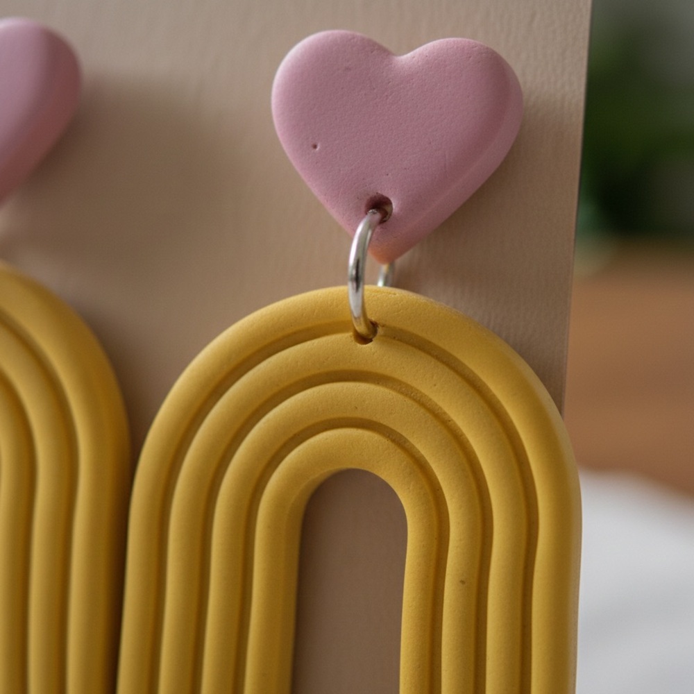Curved Pencil Drop Stud - Handmade Earrings - Yellow - Picture 3 of 8